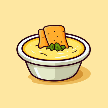 Vector of a delicious bowl of soup with crusty bread on topのイラスト素材