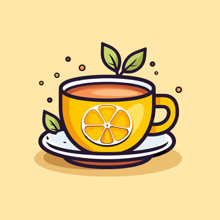 Vector of a refreshing cup of tea with a slice of orange on top, perfect for a cozy afternoonのイラスト素材