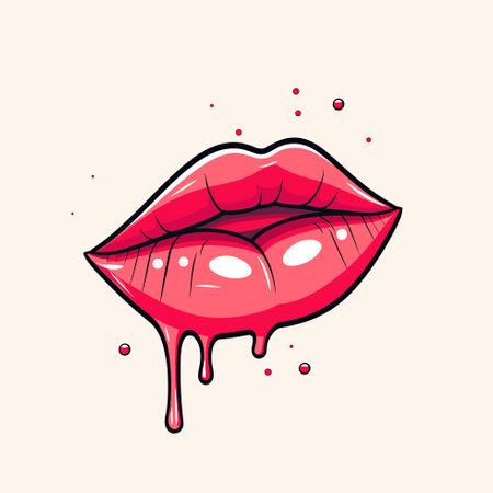 Vector of a pink lip with dripping blood, creating a bold and striking visual statementのイラスト素材
