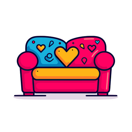 Vector of a vibrant and whimsical heart-patterned couchのイラスト素材