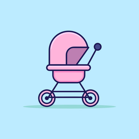 Vector of a pink baby stroller on a blue backgroundのイラスト素材