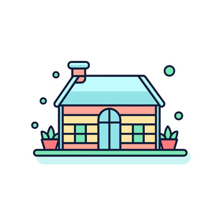 Vector of a cozy house with a chimney and a potted plantのイラスト素材