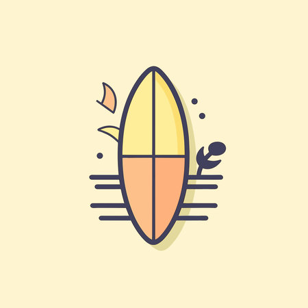 Vector of a surfboard with a vibrant orange and yellow designのイラスト素材
