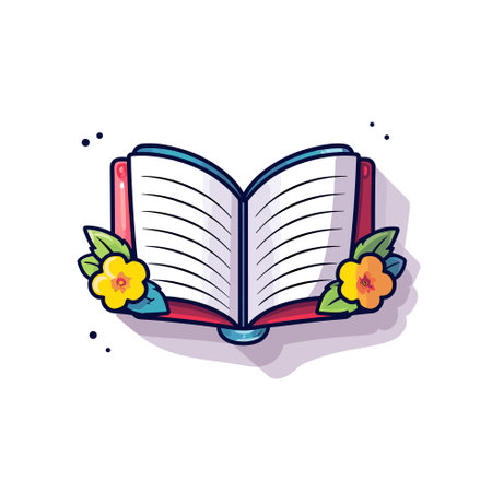 Vector of an open book with vibrant flowers on the coverのイラスト素材