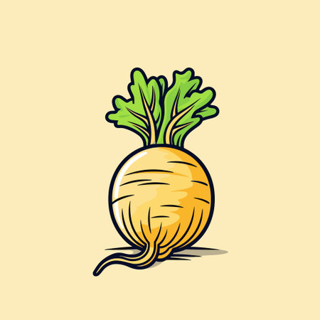 Vector of a vibrant turnip illustration against a sunny yellow backdropのイラスト素材
