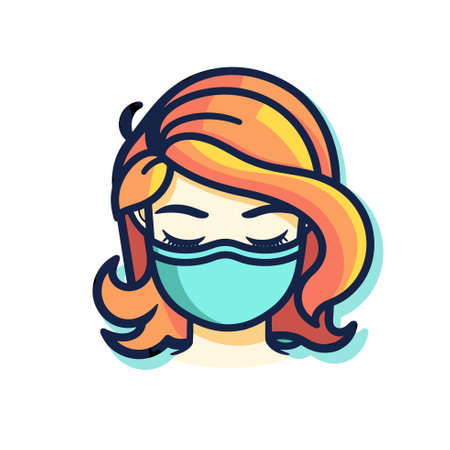 Vector of a woman with closed eyes wearing a face mask, symbolizing protection and self-careのイラスト素材