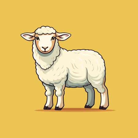 Vector of a white sheep standing on a yellow backgroundのイラスト素材