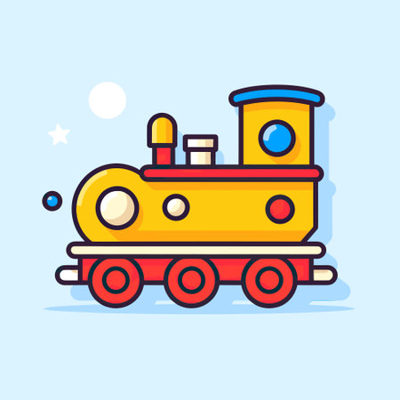 Vector of a yellow train with a red engine on a blue backgroundのイラスト素材