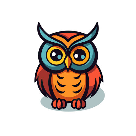 Vector of an adorable owl with vibrant orange and blue feathers and large expressive eyesのイラスト素材