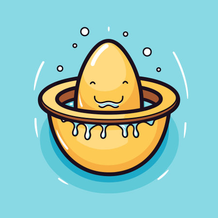 Vector of a smiling egg in a white bowl, representing happiness and positivityのイラスト素材