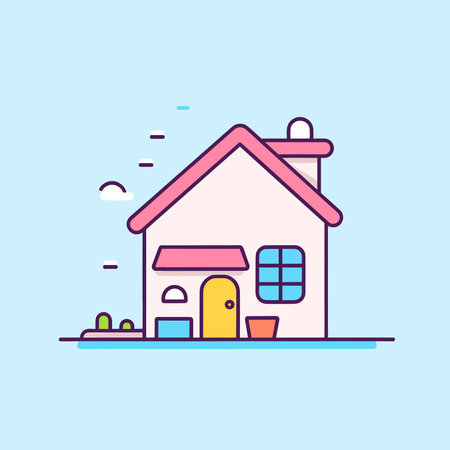 Vector of a house with a red roof and a yellow doorのイラスト素材