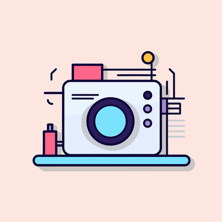 Vector of a camera icon sitting on top of a laptop computer flat vectorのイラスト素材