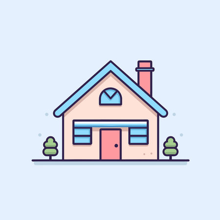 Vector of a house with a chimney and treesのイラスト素材