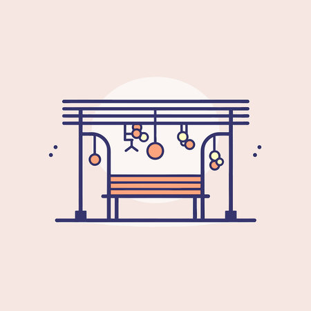 Vector of a flat icon vector of a bench under a canopy with hanging ballsのイラスト素材