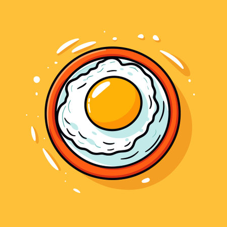 Vector of a floating egg in a yellow bowl on a vibrant backgroundのイラスト素材