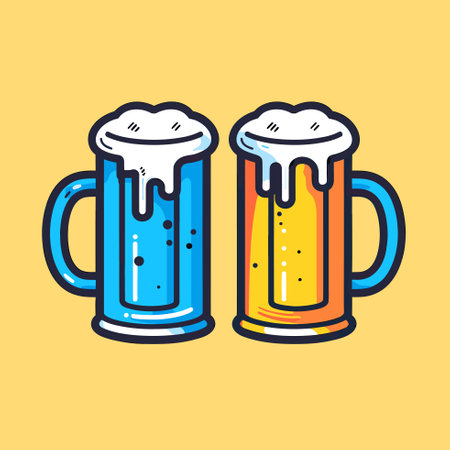 Vector of two beer mugs side by side, isolated on white backgroundのイラスト素材