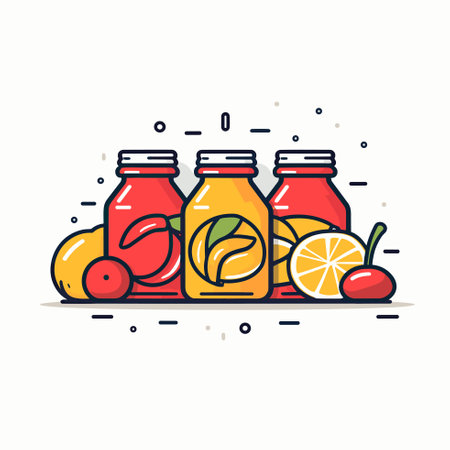 Vector of a colorful assortment of juice carton icons in a line drawing styleのイラスト素材