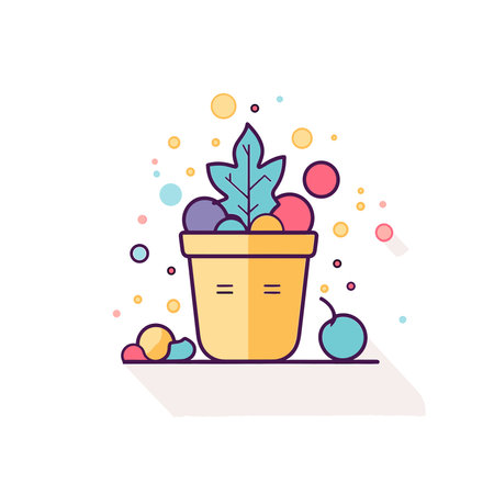 Vector of an icon of a flat vector illustration of a potted plant sitting on top of a tableのイラスト素材