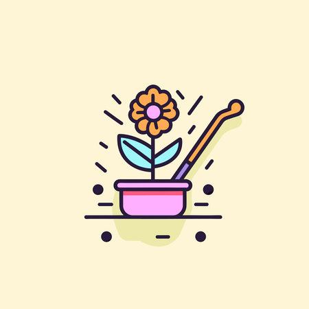 Vector of a flower in a pot with a spoon - Icon Vector Illustrationのイラスト素材