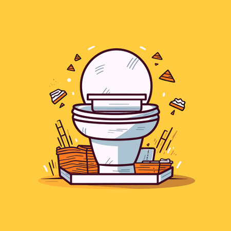 Vector of a white toilet on a wooden floorのイラスト素材