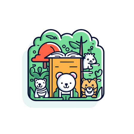 Vector of adorable animal stickers in vibrant colorsのイラスト素材