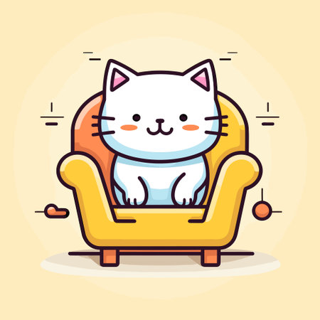 Vector of a white cat perched on a vibrant yellow chairのイラスト素材
