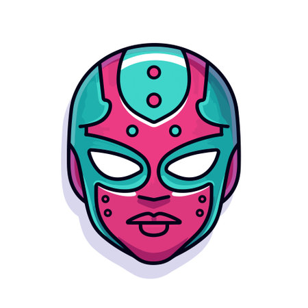 Vector of a colorful mask with a vibrant green face in a pink and blue designのイラスト素材