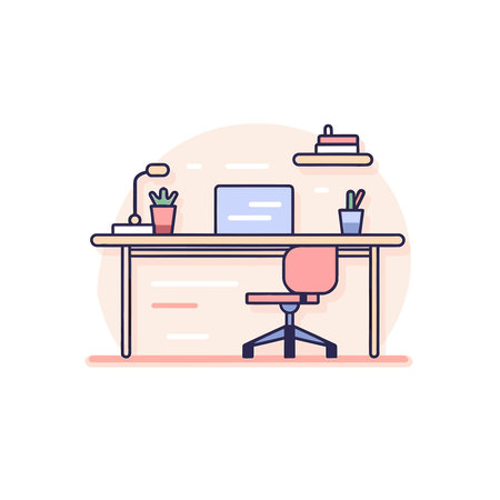 Vector a minimalist workspace with a computer on a desk and a comfortable chairのイラスト素材