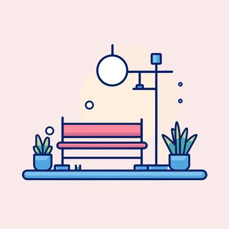Vector of a bench and potted plant on a tableのイラスト素材