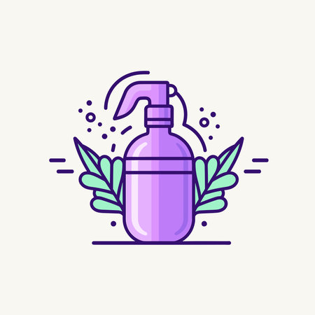 Vector of a bottle of liquid with a sprig of leaves around itのイラスト素材