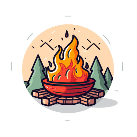 Vector of a cozy fire pit surrounded by treesのイラスト素材