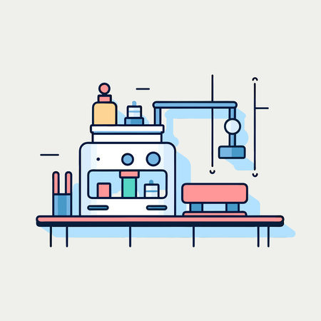 Vector a simple line drawing of a sewing machine on a tableのイラスト素材