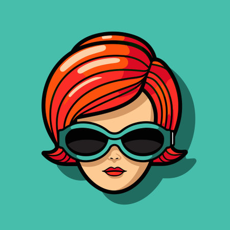 Vector of a stylish woman with red hair and sunglasses against a vibrant green backgroundのイラスト素材