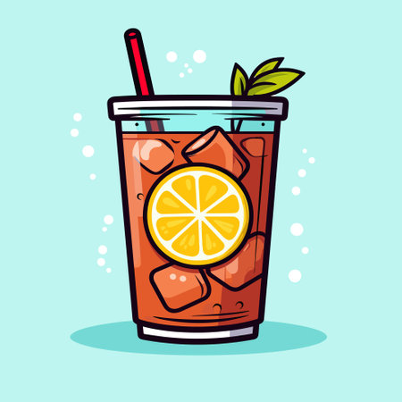 Vector of a refreshing glass of iced tea with a tangy slice of lemon, perfect for a hot summer dayのイラスト素材