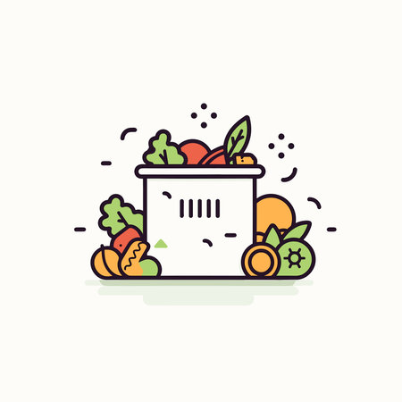Vector of a trash can filled with fruits and vegetablesのイラスト素材
