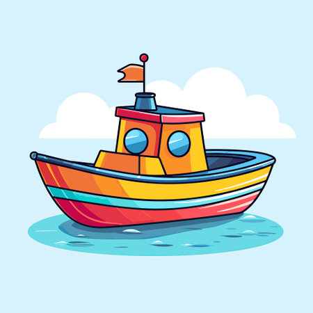 Vector of a serene boat floating on calm watersのイラスト素材