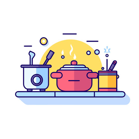Vector of a pot and pan on a tray icon line vectoのイラスト素材