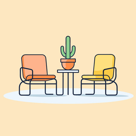 Vector of two chairs and a table with a cactus in a pot in a minimalist and modern styleのイラスト素材
