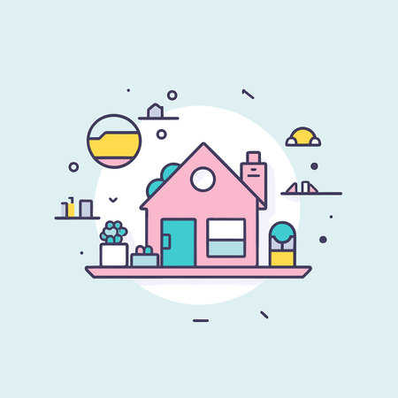 Vector of a pink house with a blue sky backgroundのイラスト素材