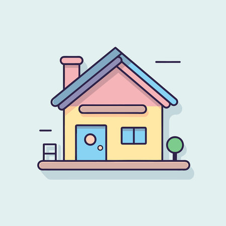 Vector of a cozy house with a chimney and a tree in a flat icon styleのイラスト素材