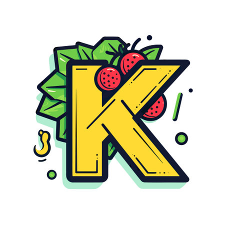 Vector of a letter K" surrounded by leaves and berries in a vector icon"のイラスト素材