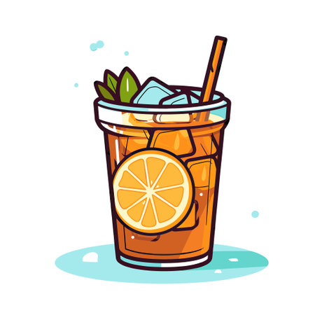 Vector of a refreshing glass of iced tea garnished with a vibrant slice of orangeのイラスト素材