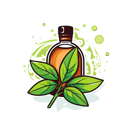 Vector of a green leaf on top of a bottle, representing nature and sustainabilityのイラスト素材