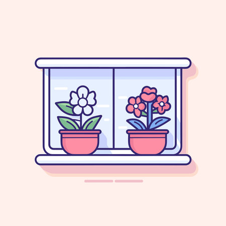 Vector two potted plants sitting on a window silのイラスト素材