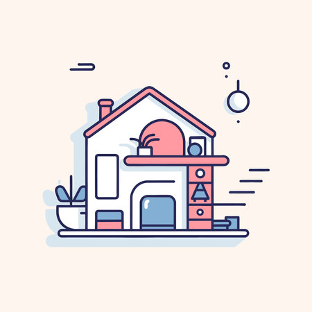 Vector of a house with a potted plant in front, in a flat icon styleのイラスト素材