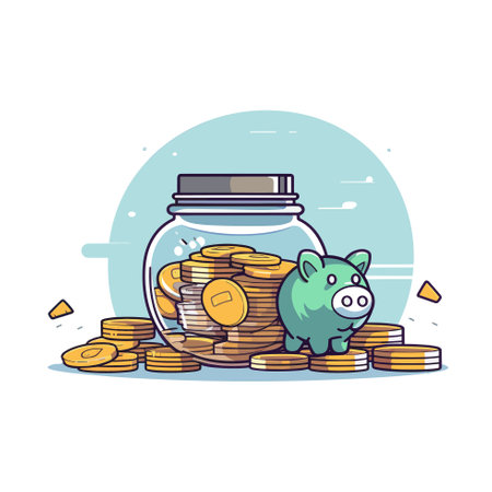 Vector of a piggy bank on a stack of coins, symbolizing savings and financial stabilityのイラスト素材