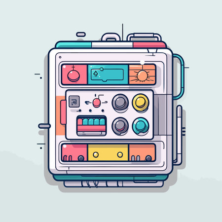Vector of a refrigerator covered in colorful magnetsのイラスト素材