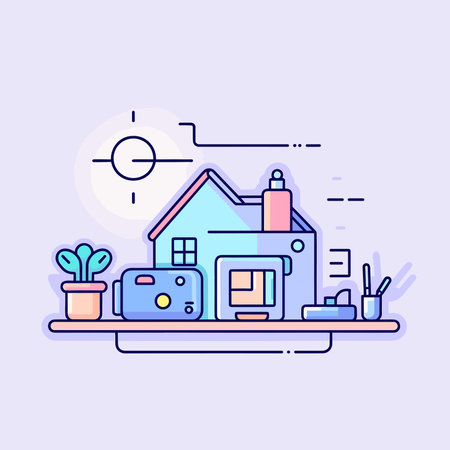 Vector a miniature house on a shelf with a clock above itのイラスト素材