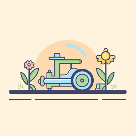 Vector of a tractor with a flower in the backgroundのイラスト素材
