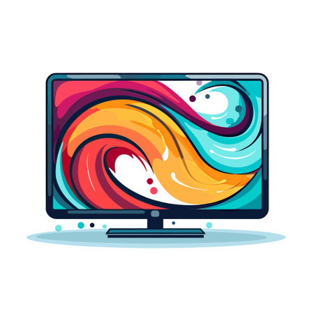 Vector of a vibrant and eye-catching flat screen TV with colorful swirlsのイラスト素材